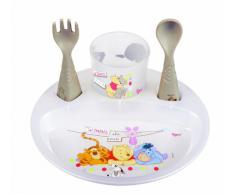 Tigex 110200 - Set da tavola per bambini comprendente piatto, bicchiere e 2 posate a incastro, Modelli e Colori Assortiti