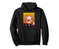 Maiale divertente che cerca di mangiare qualche sushi con le bacchette Felpa con Cappuccio