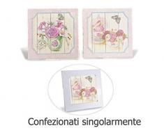 4 Sottopentole in ceramica opaca decorata con fiori base rosa con base sughero
