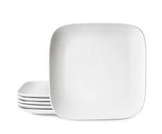 DOWAN Piatti Piani Quadrati in Porcellana, Set da 6 Piatti Bianchi da 27 cm per Cena, Dessert, Insalata, Feste, Lavabili in Lavastoviglie e Utilizzabili nel Microonde