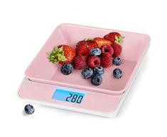 Duronic KS100 PK Bilancia da cucina - Bilancia ad alta precisione con display digitale retroilluminato - Portata 1g / 5 kg - Bilancia con ciotola integrata rosa da 1,2L - Funzione Tara