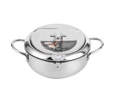 Pentola per Friggere in Acciaio Inossidabile, Pentola per Tempura Friggitrice in Stile Giapponese, Mini Padella per Frittura con Termometro e Scolapiatti(L 24cm / 9.4in)