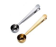 2 Pezzi Cucchiaino da caffè, Multifunzionale 2 nel 1 Cucchiaio dosatore per caffè e caffè con impugnatura a clip,Acciaio Inox Cucchiaio per caffè