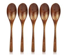 AOOSY Cucchiaio di Legno,Set di cucchiai di zuppa di Legno Eco-Friendly, Cucchiaio da Tavolo di Riso in Legno Stile Giapponese Coreano da 7,8 Pollici (5 Pezzi)