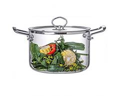 cakunmik Pentola in Vetro Trasparente, pentole in Vetro borosilicato Resistenti al Calore con Coperchio e Manico, pentola per Pasta, pentole riscaldabili, per Pasta, zuppa, Latte,3.5l