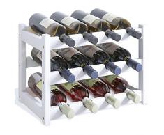 SMIBUY Portabottiglie in bambù, Portabottiglie da 12 Bottiglie, Scaffali a 3 Livelli per Cucina, Dispensa, Cantina, Bar (Bianco)