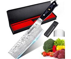 MOSFiATA Coltello Cucina Nakiri 18cm, Coltelli da Cucina Professionali Coltello Giapponese Chef Coltello per Verdure in Acciaio Inossidabile con Fodero Coltello e Salvadita