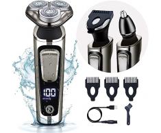 Qhecomce Rasoio Elettrico per Uomo, Rasoio Elettrico Elettrico da Uomo Ricaricabile a Secco e Umido 3 in 1 Rasoio Impermeabile - Ricarica Cavo USB