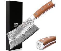 YOUSUNLONG Coltelli da disosso - Coltello da mannaia per ossa da 7 pollici - Rompiossa per impieghi gravosi - Acciaio Damasco Martellato Giapponese - Manico in Legno di Ulivo Italiano