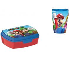 Little Flight Super Mario Pappa Scuola , Pappa Mare Tazza E Box PORTAMERENDA Scuola Super Mario,Bicchiere E Box MERENDA PLASTICA Rigida (1 Bicchiere PLASTICA E 1 Box PORTAMERENDA in PLASTICA Rigida)