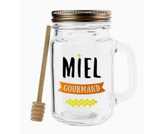 VASO HA MIELE VASO BICCHIERE JAR CON CUCCHIAIO HA MIELE IN LEGNA