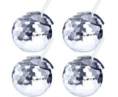 AIGOHOM 4PC Bicchiere a sfera da discoteca con coperchio e cannuccia, Disco Flash Ball Bicchiere da Cocktail, Palla Flash Scintillante Tazza da Cocktail Bottiglia di Tè Articoli Festa Unici per