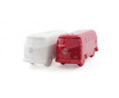 BRISA VW Collection - Volkswagen Hippie Bus T1 Camper Van Set di Saliera e Pepiera di Ceramica in Confezione regalo, Shaker per Spezie, Vaso per condimento in stile Vintage (Rosso/Bianco)