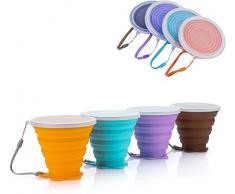 Tazza Pieghevole Silicone, 4 Confezione Tazze Viaggio Senza-BPA, Tazze Pieghevoli con Coperchio Sigillante Plastica, Set Tazze Portatili Riutilizzabili per Picnic, Campeggio, Escursionismo Allaperto