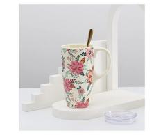 BYCZSYHCJ Tazzine caffè Tazze da Viaggio in Ceramica Tazza di Grande capacità con Coperchio e Cucchiaio Tazza di Acqua in Porcellana con Latte caffè Tazze da tè retrò drinkware 400ml Tazzine Espresso