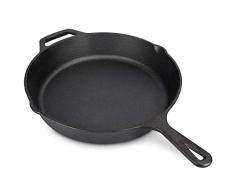 Navaris Padella in Ghisa - Ø 30cm con Manico Laterale 13cm - Piastra in Ghisa per Fornelli Forno e BBQ - Bistecchiera Professionale Pretrattata e Pronta allUso