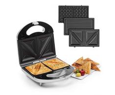 KLARSTEIN Trilit 3 in 1 - Piastra Sandwich, Piastra Panini, Griglia a Contatto, Dispositivo Waffel, 750 Watt, 3 Piastre in Alluminio Intercambiabili, Rivestimento Antiaderente, Antiscivolo, Argento