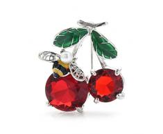 HONGYIFEI2021 Spilla da donna accessori moda rosso cristallo ciliegia spilla donna smalto frutta festa spilla cardigan giacca cappotto spilla brocca (colore metallo: argento)