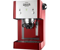 Gaggia Ri8425/22 Grangaggia Deluxe Macchina Manuale per Il Caffè Espresso, Macinato e Cialde, 15 Bar, Colore Rosso, 1025W