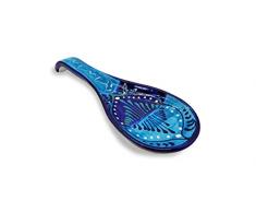 Appoggia Cucchiaio in Ceramica Dipinta a ManoMediterraneo | Utensile da Cucina con Foro per Appendere | Prodotto in Spagna | 27 x 10 cm