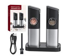 CONOYAR Macina Sale Pepe Elettrico a Gravità Set, Macinapepe con Doppia Sazione di Ricarica USB-C con Base, Macina Elettrico con Luce Led Grossolane a Spezie Regolabili per Cucina, Nero, KYMQ-13C