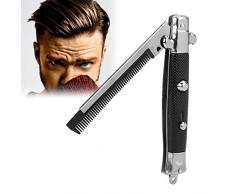 Pettine a serramanico, pettine per capelli con olio tascabile a molla Coltello pieghevole dallaspetto spazzolino automatico, utilizzare per capelli o barba