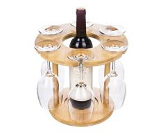 rukauf - Porta bicchieri da vino in legno di bambù, design moderno, per fino a 6 bicchieri da vino e 1 bottiglia
