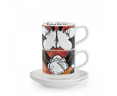 Egan PWM02I/S Set Tazze Caffe, Modello Sweet Love, Porcellana, 80 ml, Rosso, 4 Pezzi, 2 unità