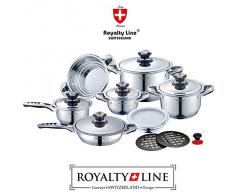 Royalty Line Switzerland Batteria Pentole 16 pezzi Nuova Serie in scatola regalo, ACCIAIO INOX 18/10, PROFESSIONALE RL-16B