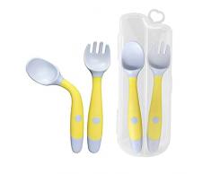 Tomedeks 2pcs Cucchiaio E Forchetta Da Addestramento Per Lalimentazione Del Bambino, Cucchiaio Di Apprendimento Flessibile Resistente Al Calore E Facile Da Impugnare (yellow)