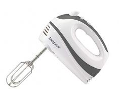 BEPER P102SBA100 Sbattitore elettrico, Mescolatore per montare le uova, Impastare e Mescolare creme e dolci, 2 Fruste 2 Ganci impastatori inclusi , 300 watt, Bianco/Grigio