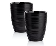 MELOX - Set di 2 tazze da latte macchiato Tornado-Line in porcellana nera (senza manico) – 2 tazze da 300 ml per latte, caffè e cappuccino a pareti spesse – tazze da caffè dal design italiano