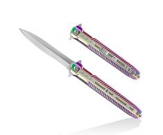 HONZIN 2 in 1 Coltello Pieghevole Multiuso 3Cr13 Acciaio Inossidabile Portatile e Tascabile da Salvataggio con Rompivetro a Serramanico da Campeggio (Arcobaleno)
