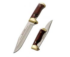 Muela Coltello da caccia pieghevole PL-18R con lama in acciaio inox MoVa da 18 cm e manico in legno corallo per caccia, pesca, sopravvivenza e Bushcraft + portabottiglie in regalo