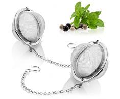 COM-FOUR® 2x Colino da tè in acciaio inossidabile 304 - infusore per tè sfuso, erbe aromatiche e spezie - filtro per tè a maglia fine con catena (2 pezzi - 4,5 cm Ø)