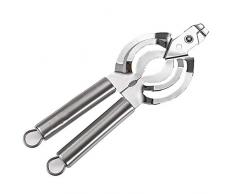 Apriscatole a Mano 4 in 1 Apribottiglie Multifunzione Ergonomico Manopola Acciaio Inossidabile Apriscatole Manuale, Sistema Manuale per Aprire in Sicurezza Barattoli di Latta (Argento)