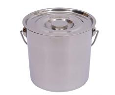 Secchio in acciaio inox, da cucina, per il latte, per lo spumante, con coperchio in acciaio inox, 6 l, 12 l (12 litri)