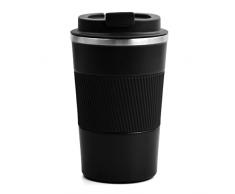 Tazza Termica 380ml Tazza da Viaggio per Caffe con Coperchio a Prova di Perdite Tazza da Viaggio in Acciaio Inossidabile Tazza di Caffè Riutilizzabile per Caffè Caldo e Freddo, Latte e tè, Nero