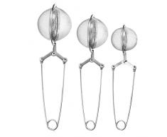 FLZONHUT 3 pezzi colini da tè in acciaio inox a rete, filtro per tè di alta qualità con manico a catena esteso per foglie di tè e spezie e condimenti(3 taglie)