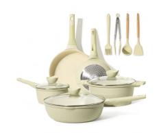 CAROTE Essential Batteria di Pentole 12 Pezzi,Padella 20/26cm, Casseruola 18/24cm con Coperchi, Wok 30cm,Padelle Wok con Rivestimento Antiaderenti Per tutti i piani cottura anche ad induzione