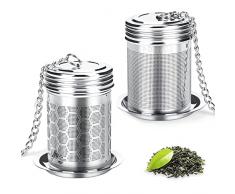 Filtro The Infusione 2 Pezzi Colino per Tisane Acciaio Inossidabile Filtro da Tè Con Catena di Estensione Infusore Tisana Filtro per tè in Acciaio Inox con Coperchio per Tazze e Teiere