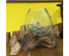 Vaso orchidea in vetro fuso su legno soprammobile etnico Calice kitsch bicchiere segnaposto unico