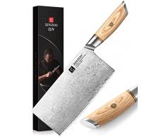 XINZUO 19cm Coltello da Cuoco Cinese Acciaio Composto, Coltello Mannaia per Carne e Verdure Coltello da Macellaio, Professionale Coltello da Cucina Affilata -con Manico in Legno di Pakka