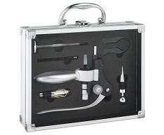 SG Secret de Gourmet Cofanetto da sommelier professionale, 6 pezzi, in valigia in alluminio, cavatappi professionale in acciaio inox, termometro per vino, tappi, L. 27.50 x l. 21.5 x H. 7 cm