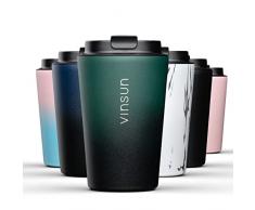 VINSUN Tazza Termica da Viaggio 350ml - Thermo per Caffè e Tè caldo e freddo - Bicchiere Termico in Acciaio Inox a Doppia Parete - Coperchio con Beccuccio, Chiusura Ermetica, Senza BPA