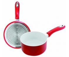 IBILI Vital - Pentola in Ceramica, Adatta per fornelli a induzione e in vetroceramica, Diametro 14 cm, Altezza 6,5 cm, Colore Rosso/Bianco, Coperchio escluso