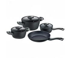 Berndes Balance Induction Enduro Kochtopfset 4-Teilig Batteria 7 Pezzi: Casseruola, Pentolino 16 cm, Padella Fonda 28 cm, Coperchi in Vetro 16+20+24 cm, Alluminio Forgiato, Nero