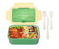 Bibury Porta Pranzo, Lunch Box Prova di Perdite, Bento Box con 3 Scomparti e Posate(Forchetta e Cucchiaio), Portapranzo, Sicuri per Microonde e Lavastoviglie - Verde
