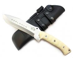 CDS-Survival Explorer - Coltello da Campeggio Sopravvivenza Bushcraft Outdoor Caccia. Lama in Acciaio Inox MOVA-58. Fodero Multiposizione in Pelle con Ferrocerio. Fatto a Mano in Spagna