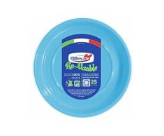 DOPLA Piatti di plastica piani azzurro Ø22cm, lavabili e riutilizzabili. 25Pz